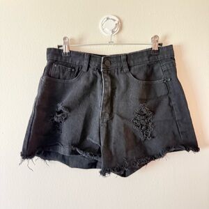 Black Distressed Denim Shorts